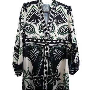 FARM Rio Black Green and White Patterned Maxi Dress